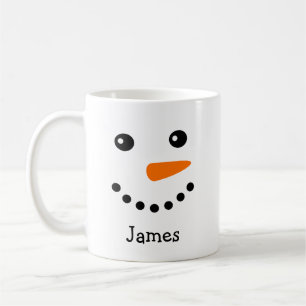 Cute Snowman Face Personalised Name Mug