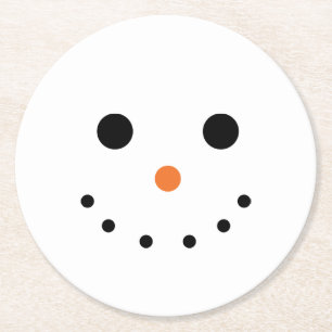 Cute Snowman Face Round Paper Coaster