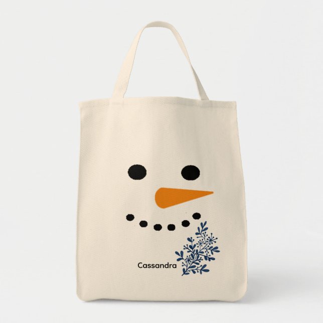 Cute Snowman Face Tote Bag | Winter Christmas Gift (Front)