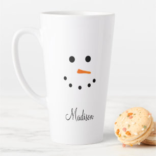Cute Snowman Face White Christmas Personalised Latte Mug