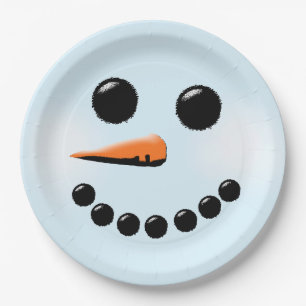 Cute Snowman Face Winter Holiday Snowmen Xmas Paper Plate