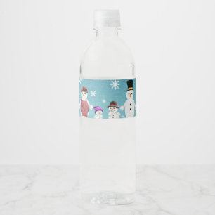 Cute Snowman Family Friends Christmas Gathering Water Bottle Label