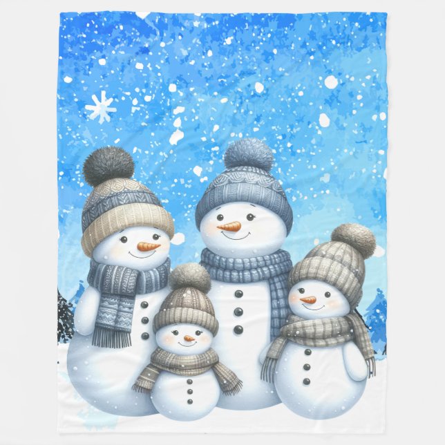 Cute snowman family in the snow fleece blanket (Front)
