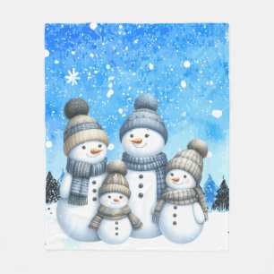 Cute snowman family in the snow fleece blanket