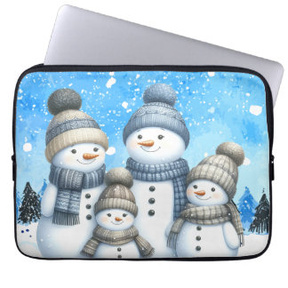 Cute snowman family in the snow laptop sleeve