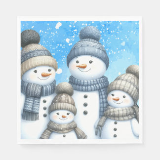Cute snowman family in the snow napkin