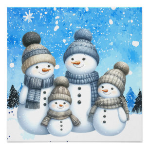 Cute snowman family in the snow poster