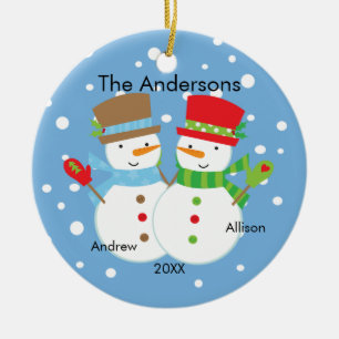 Cute Snowman Family of 2 Christmas Ornament