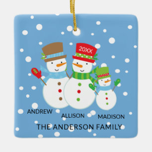 Cute Snowman Family of 3 Christmas Ornament