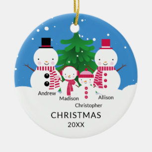 Cute Snowman Family of 4 Christmas Ornament