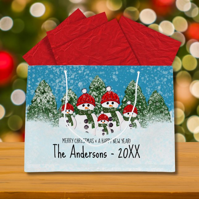Cute Snowman Family of Five Christmas Large Gift Bag (Creator Uploaded)