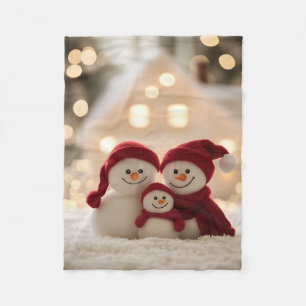 Cute Snowman Family Winter Christmas Fleece Blanket
