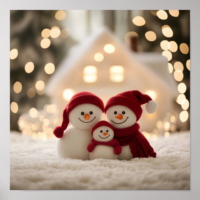 Cute Snowman Family Winter Christmas Poster (Front)