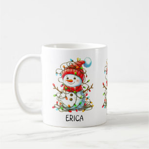 Cute Snowman Festive Add Name  Coffee Mug