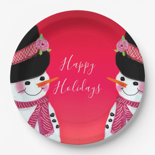 Cute Snowman Festive Paper Plate (Front)