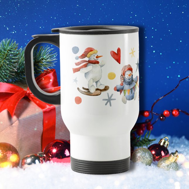 Cute Snowman Festive Winter Christmas Holidays Travel Mug (Creator Uploaded)
