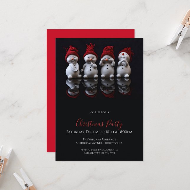 Cute Snowman Figures Christmas Invitation (Front/Back In Situ)