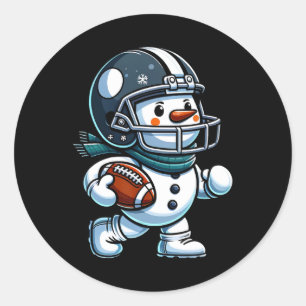 Cute Snowman Football Player Football Christmas Ki Classic Round Sticker
