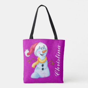 Cute snowman girl cartoon tote bag customised your