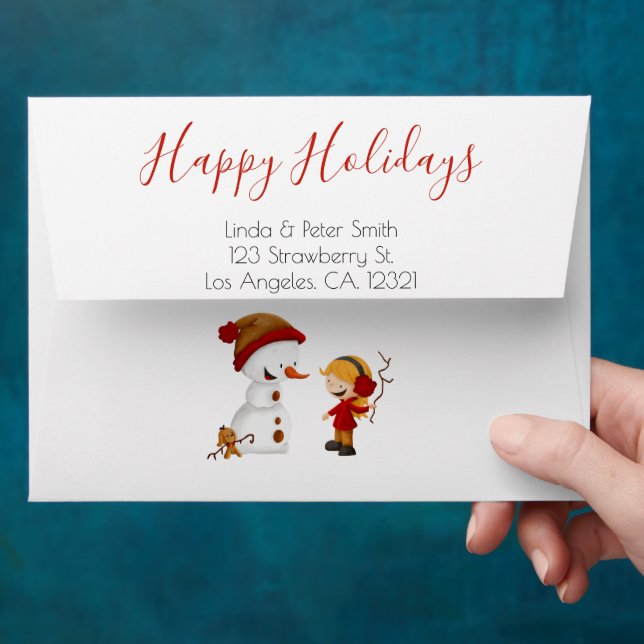 Cute Snowman Girl Happy Holidays Envelope (Hand)