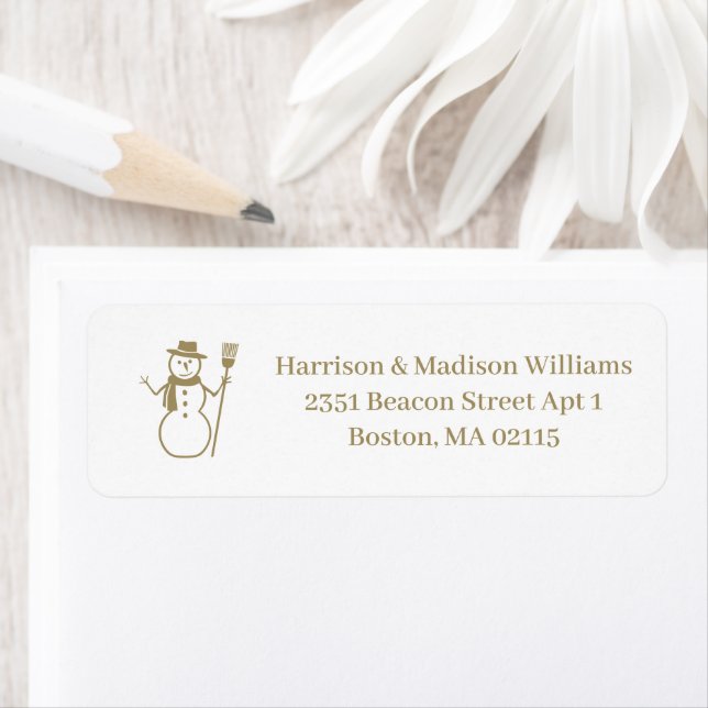 Cute snowman gold white custom Return Address Label (Insitu)