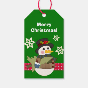 Cute Snowman Green and Red Christmas Gift Tags