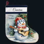Cute Snowman Guitar Personalised  Large Christmas Stocking<br><div class="desc">Bring holiday cheer to your home with our Cute Snowman Guitar Large Christmas Stocking! Ideal for gifts and goodies,  it’s a delightful addition to your festivities. Personalise with that special name and year for a wonderful keepsake! Exclusive designs created just for you from My Baby Boutique!</div>