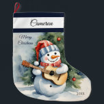 Cute Snowman Guitar Personalised  Large Christmas Stocking<br><div class="desc">Bring holiday cheer to your home with our Cute Snowman Guitar Large Christmas Stocking! Ideal for gifts and goodies,  it’s a delightful addition to your festivities. Personalise with that special name and year for a wonderful keepsake! Exclusive designs created just for you from My Baby Boutique!</div>