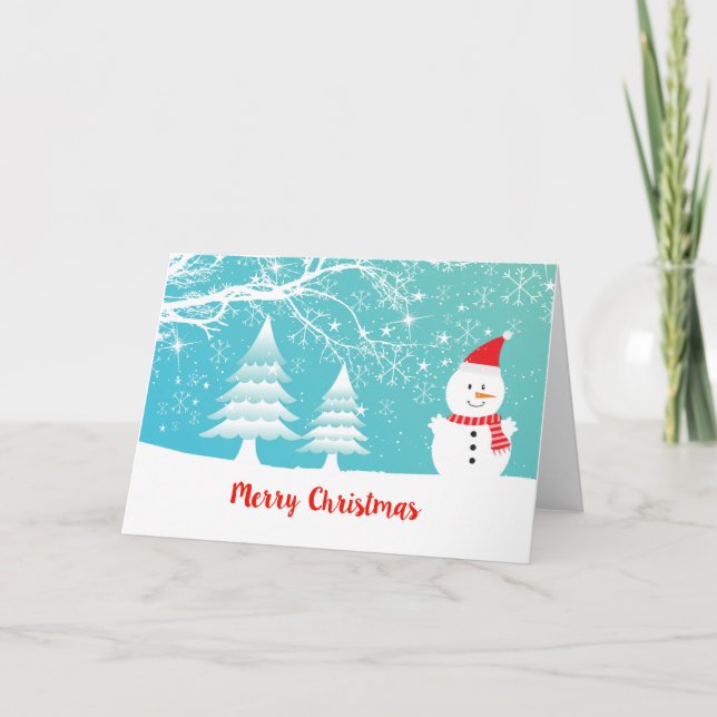 Cute Snowman Hand Written Merry Christmas Holiday Card (Front)