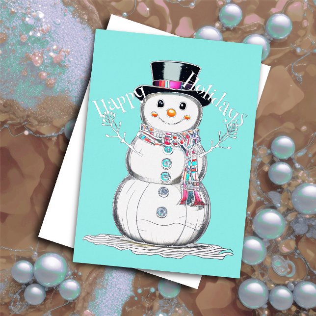 Cute Snowman Happy Holidays Foil Accents Foil Holiday Card (Creator Uploaded)