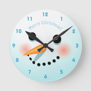 Cute Snowman Head With Rosy Cheeks Round Clock