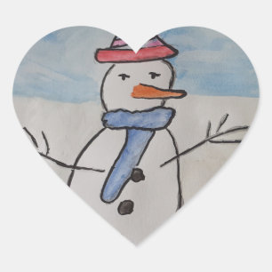 Cute Snowman Heart Sticker