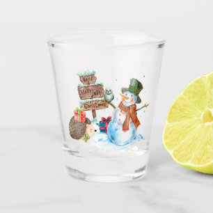 Cute Snowman Hedgehog Holly Jolly Christmas  Shot Glass
