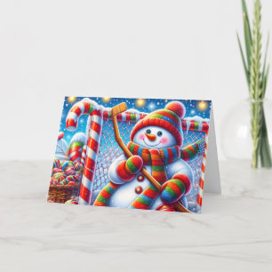Cute Snowman Hockey Goalie Christmas Holiday Card