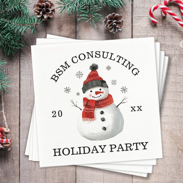 Cute Snowman Holiday Party Napkin (Cute Snowman Corporate Holiday Party Custom Paper Party Napkins)