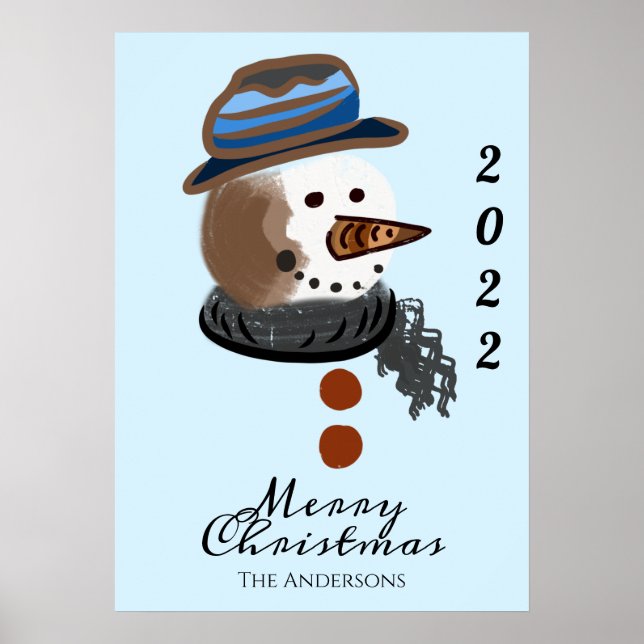 cute snowman illustration merry christmas poster (Front)