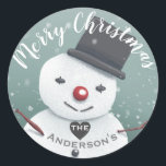 Cute Snowman Illustration Winter Christmas Classic Round Sticker<br><div class="desc">Sweet snowman art on custom Christmas gift labels.</div>