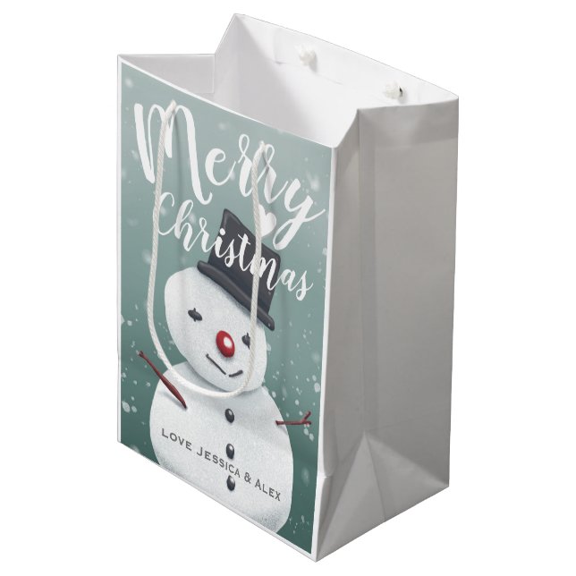 Cute Snowman Illustration Winter Christmas Custom Medium Gift Bag (Front Angled)