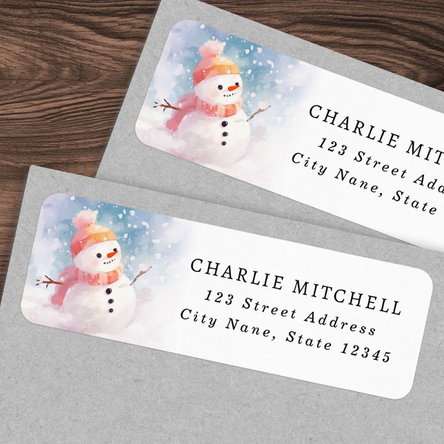 Cute snowman illustration winter return address return address label (Cute snowman illustration winter return address label)