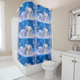 Cute Snowman in Blue White Snow Christmas Tub Show Shower Curtain