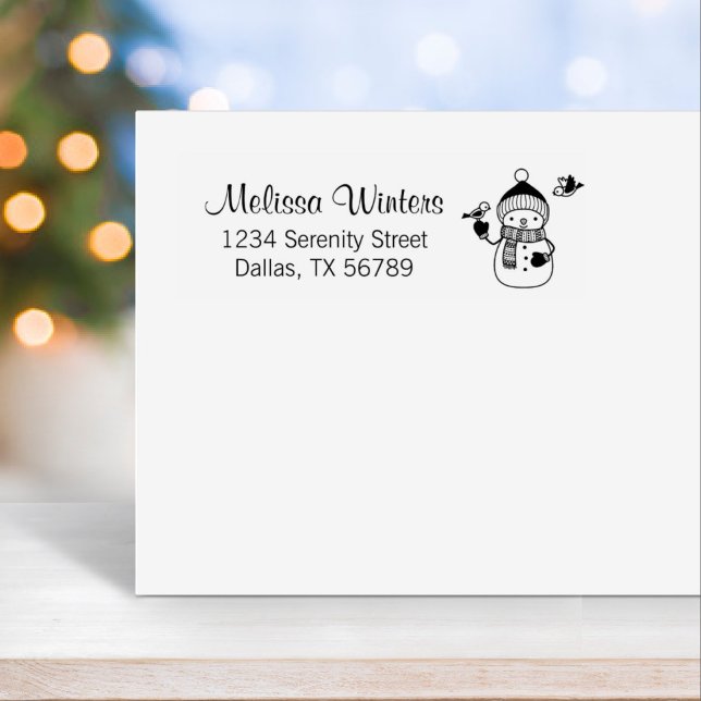 Cute Snowman in Knitted Hat and Scarf Address Self-inking Stamp (Creator Uploaded)