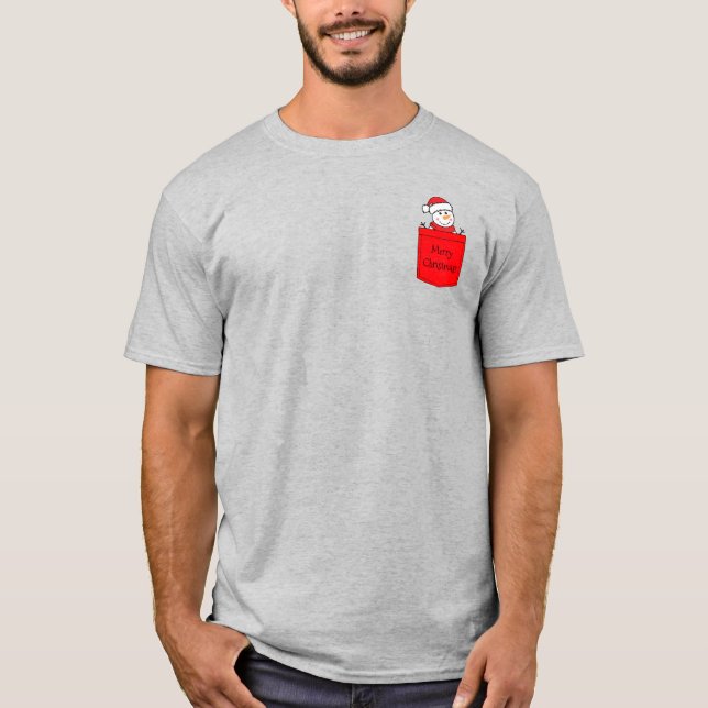 Cute snowman in red pocket christmas T-Shirt (Front)