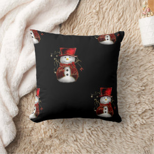 Cute Snowman in Red Velvet Christmas Cushion