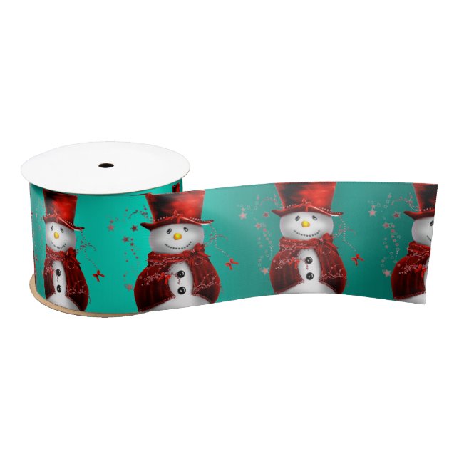 Cute Snowman in Red Velvet Christmas Satin Ribbon (Spool)