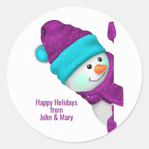cute snowman in snowflakes for Christmas Classic R Classic Round Sticker