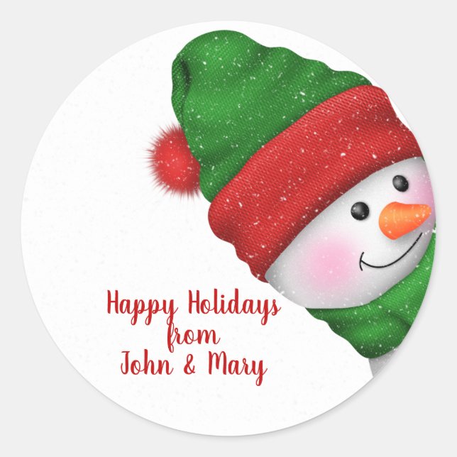 cute snowman in snowflakes for Christmas Classic Round Sticker (Front)
