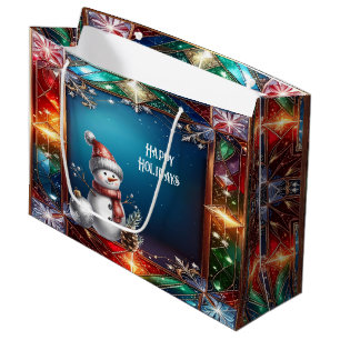 Cute Snowman in Stained Glass Frame Gift Bag
