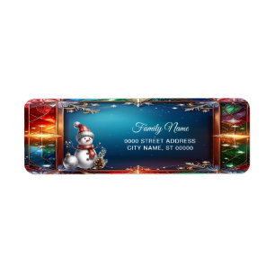 Cute Snowman in Stained Glass Frame Return Address Label