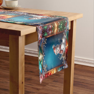 Cute Snowman in Stained Glass Holiday Table Runner
