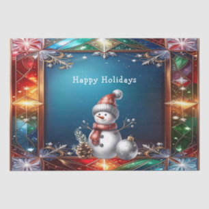 Cute Snowman in Stained Glass Tissue Paper